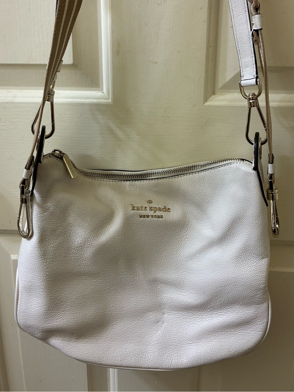 Kate spade Rosie pebbled parchment leather crossbody bag with a striped  strap